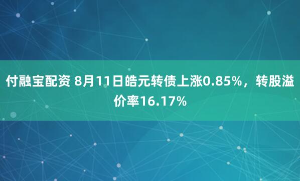 付融宝配资 8月11日皓元转债上涨0.85%，转股溢价率16.17%